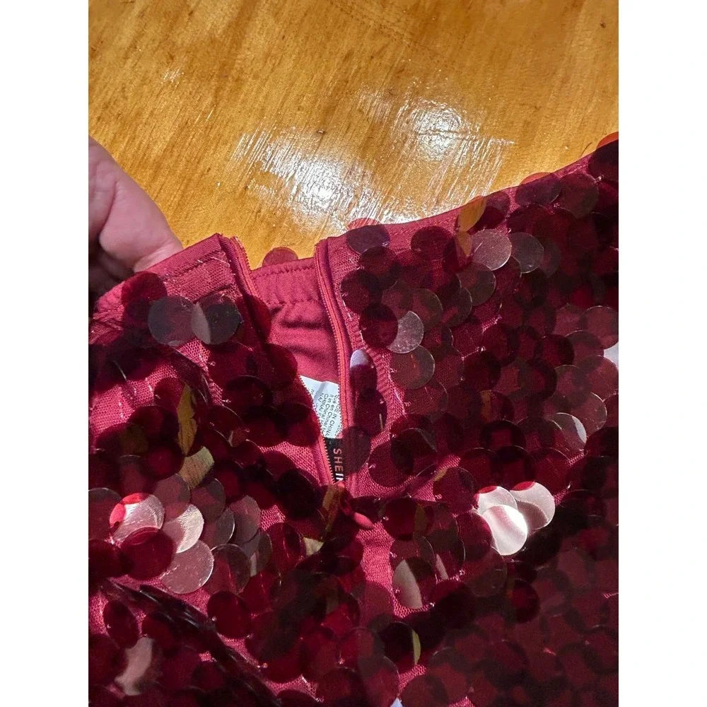 Y2K Festival Clubwear Burgundy Disc Sequin Mini‎ Skirt Party Night Out Disco